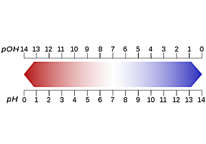 Ph-Skala (rot=sauer, blau=basisch)